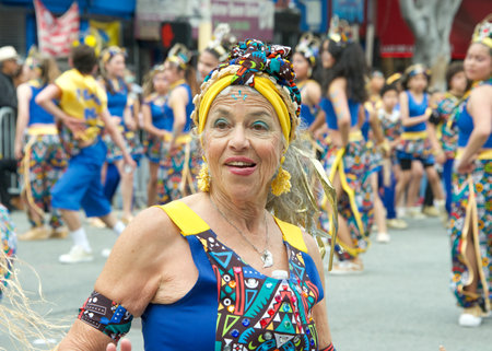 San Francisco, CA - May 28, 2023: Unidentified participants in the 45th annual Carnaval Grand Parade...