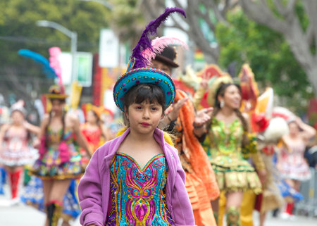 San Francisco, CA - May 28, 2023: Unidentified participants in the 45th annual Carnaval Grand Parade in the Mission District.のeditorial素材