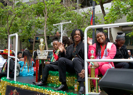 San Francisco, CA - June 10, 2023: Participants in Juneteenth Parade to commemorate the emancipation...
