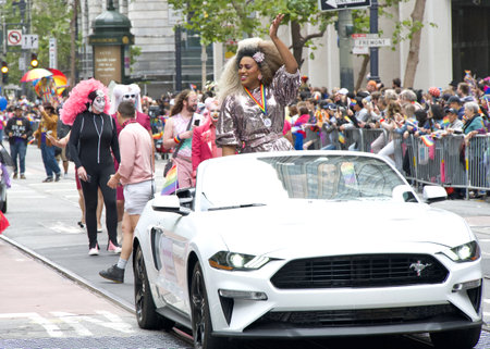 San Francisco, CA - June 24, 2023: Honey Mahogany participating in the SF Gay Pride Parade up Market...