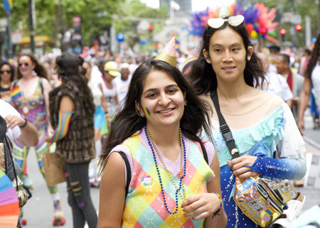 San Francisco, CA - June 24, 2023: Participants celebrate at the SF Gay Pride Parade up Market  St to Civic Center. Theme, Looking Back, Moving Forward.のeditorial素材