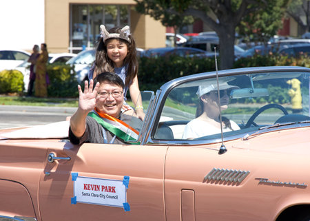Fremont, CA - Aug 20, 2023: Santa Clara City Councilmember Kevin Park in the 31st annual FOG Festival Parade. An annual celebration of Indian heritage and culture.のeditorial素材
