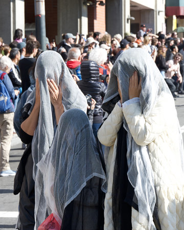 San Francisco, CA - Aug 26, 2023: Participants in the inaugural Hungry Ghost King Festival Parade...