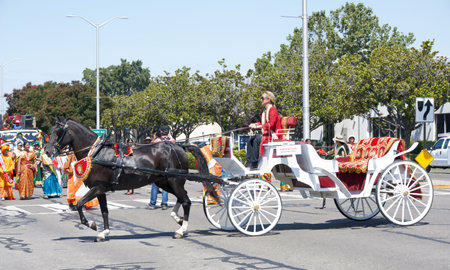 Fremont, CA - Aug 20, 2023: Participants in the 31st annual FOG Festival Parade. An annual...