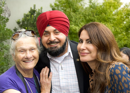 San Jose, CA - Sept 2, 2023: Participants at the South Bay Labor Councilâs Labor Day BBQ event. SEIU Executive Board Member Tejinder Dhami posing for photos with attendees.のeditorial素材