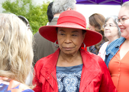 San Jose, CA - Sept 2, 2023: Participants at the South Bay Labor Councilâs Labor Day BBQ event. Congresswoman Barbara Lee speaking with attendees.のeditorial素材