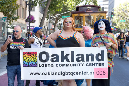 Oakland, CA - Sept 10, 2023: Participants at the Oakland Gay Pride Parade on Broadway, downtown Oakland. Fuel the Power of Pride.のeditorial素材