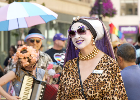 Oakland, CA - Sept 10, 2023: Participants at the Oakland Gay Pride Parade on Broadway, downtown Oakland. Fuel the Power of Pride.のeditorial素材