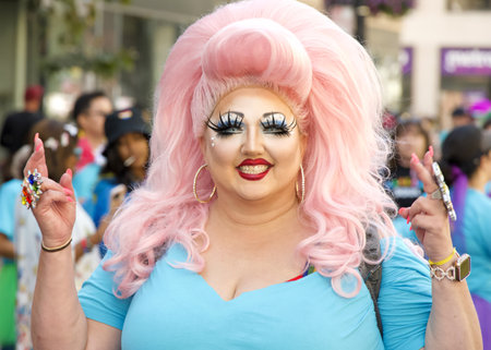 Oakland, CA - Sept 10, 2023: Participants at the Oakland Gay Pride Parade on Broadway, downtown Oakland. Fuel the Power of Pride.のeditorial素材