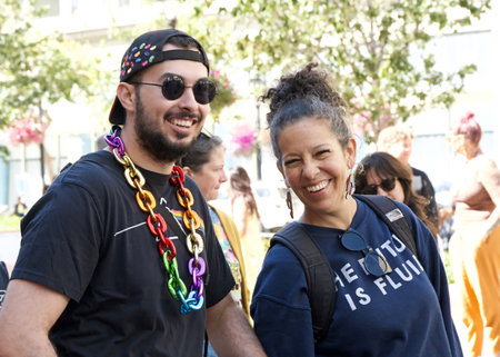 Oakland, CA - Sept 10, 2023: Participants at the Oakland Gay Pride Parade on Broadway, downtown Oakland. Fuel the Power of Pride.のeditorial素材