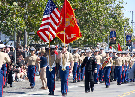 San Francisco, CA - Oct 8, 2023: Participants in the 155th annual Italian Heritage Parade,  celebrating the accomplishments and culture of all Italian Americans.のeditorial素材