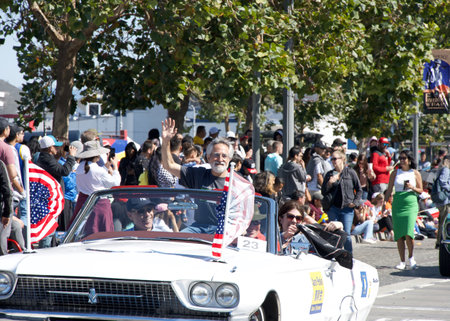 San Francisco, CA - Oct 8, 2023: Supervisor Aaron Peskin participating in the 155th annual Italian Heritage Parade,  celebrating the accomplishments and culture of all Italian Americans.のeditorial素材