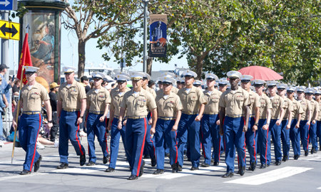 San Francisco, CA - Oct 8, 2023: Participants in the 155th annual Italian Heritage Parade,  celebrating the accomplishments and culture of all Italian Americans.のeditorial素材