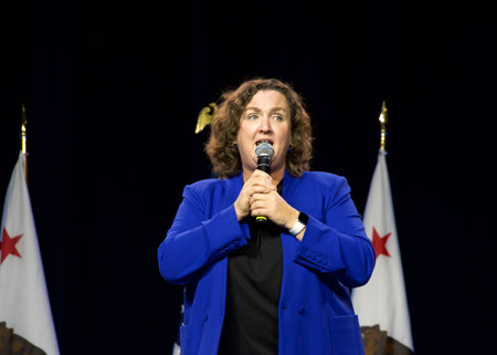 Sacramento, CA - Nov 18, 2023: Katie Porter speaking at the CADEM Endorsing Convention General...