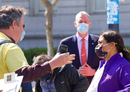 San Francisco, CA - Mar 13, 2021: San Francisco Mayor London Breed speaking to the reporters during...