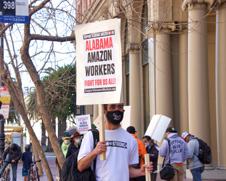 San Francisco, CA - Mar 12, 2021: Unidentified participants protesting Morgan Lewis representing...