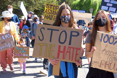 Berkeley, CA - Mar 28, 2021: Unidentified participants at Asian American Pacific Islander Youth...
