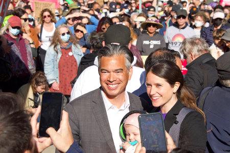 San Francisco, CA - May 3, 2022: CA Attorney General Rob Bonta posing for photos after speaking at...