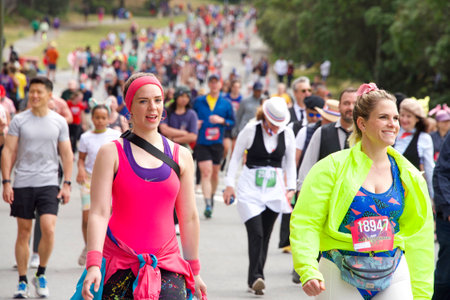 San Francisco, CA - May 15, 2022: Unidentified participants in the annual Bay to Breakers race...