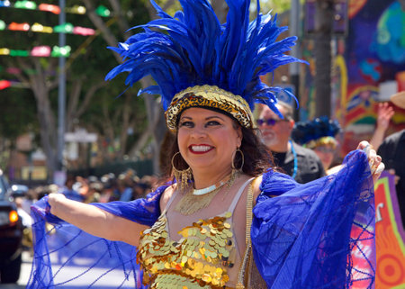 San Francisco, CA - May 29, 2022: Unidentified participants in the 44th annual Carnaval Grand parade...