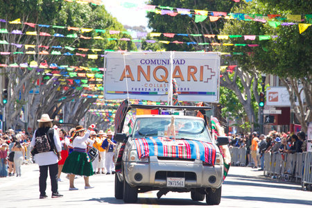 San Francisco, CA - May 29, 2022: Unidentified participants in the 44th annual Carnaval Grand parade in the Mission District, this years theme, Colores de Amor â Inclusivity, Family and Community.のeditorial素材
