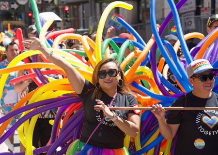 San Francisco, CA - June 26, 2022: Unidentified participants celebrate at the San Francisco Gay...