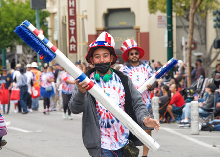 Alameda, CA - July 4, 2022: Participants in the Alameda 4th of July Parade, one of the largest and...
