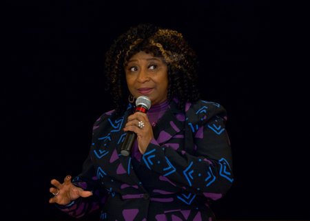 Oakland, CA - Jan 13, 2024: DA Pamela Price speaking to community members at the Asian Cultural Center about Unity in Resilience. Shared bond is more powerful than any differences that divide them.のeditorial素材