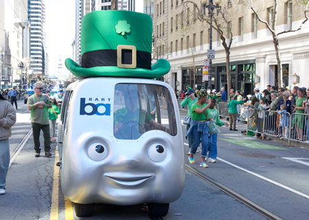 San Francisco, CA - March 16, 2024: Unidentified participants in the 173rd annual St Patricks Day parade. The West Coasts largest Irish even celebrating Irish culture.のeditorial素材