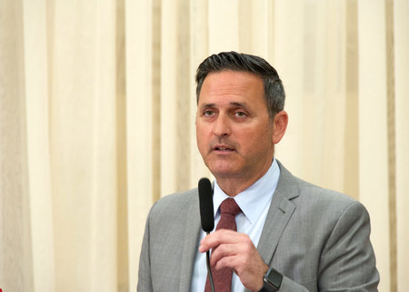 San Francisco, CA - March 22, 2024: Supervisor Ahsha Safai speaking at Nowruz celebration at City Hall. Nowruz is the Iranian or Persian New Year celebrated by various ethnicities worldwide.のeditorial素材