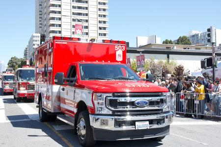 San Francisco, CA - April 21, 2024: Unidentifed participants in the 57th annual Cherry Blossom Festival.のeditorial素材