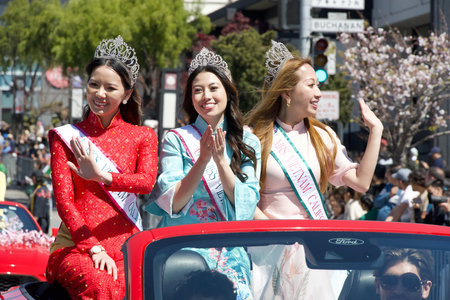 San Francisco, CA - April 21, 2024: Unidentifed participants in the 57th annual Cherry Blossom Festival.のeditorial素材