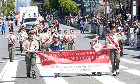 San Francisco, CA - April 21, 2024: Unidentifed participants in the 57th annual Cherry Blossom Festival.のeditorial素材