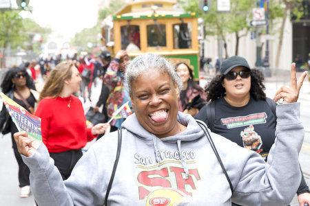 San Francisco, CA - June 8, 2024: Unidentified  participants in the 2nd annual Juneteenth Parade up Market street.のeditorial素材