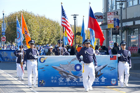 San Francisco, CA - Nov 10, 2024: Unidentified participants in the Veterans Day Parade in downtown...