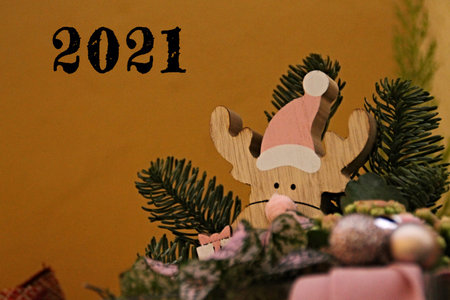 christmas ornament with a reindeer new year 2021の写真素材