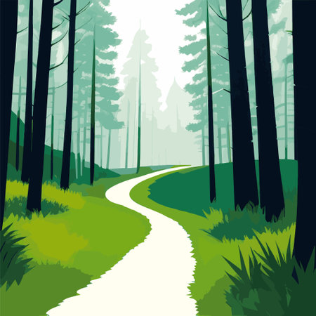 Forest path in the woods, vector illustrationの写真素材
