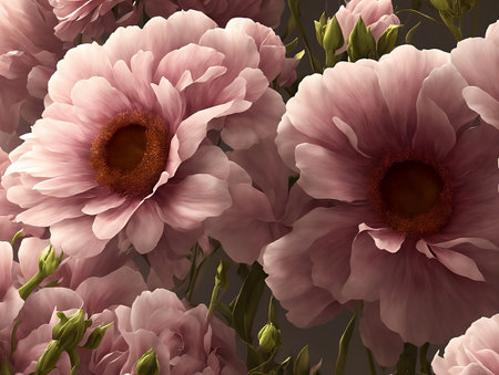 floral background with pink eustoma and gerbera flowers. AI imageの素材