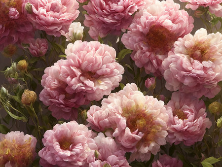 pink peony flowers on a gray background. floral background. AI imageの素材