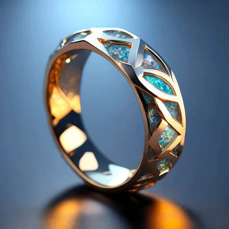 Wedding ring on a blue background. 3D illustration. AI generatedの素材