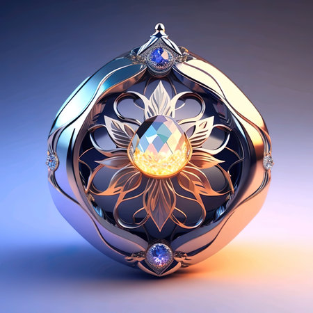 3d illustration of pendant jewelry on blue background with reflection. AI generatedの素材