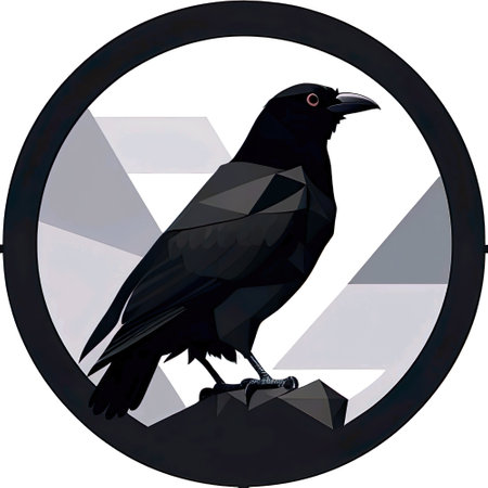 Illustration of a crow perched on a rock in a circle. AI generatedの素材