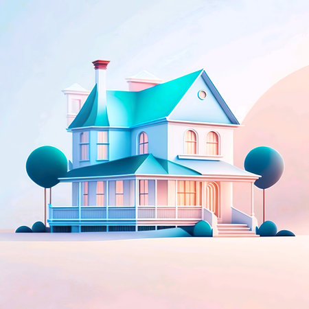 Illustration of a beautiful house in the countryside. vector illustration. AI generatedの素材