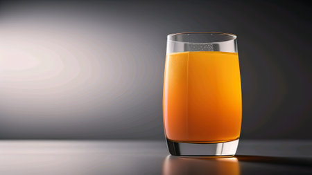 Glass of orange juice on a dark background. 3d rendering.の素材