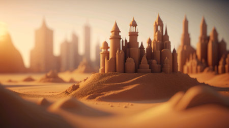 Fantasy sand city. 3d render illustration of a fantasy city.の素材