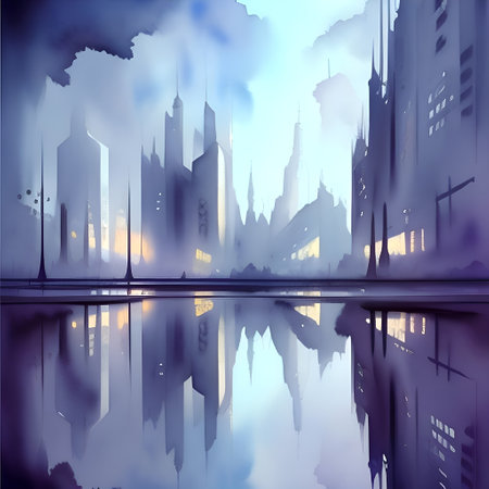 Cityscape with reflection in water. Vector illustration. Eps 10.の素材