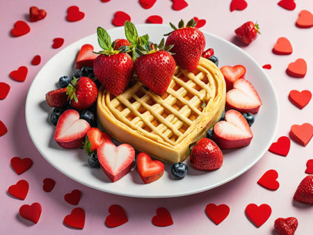 waffles with strawberries and blueberries, valentine's dayの素材