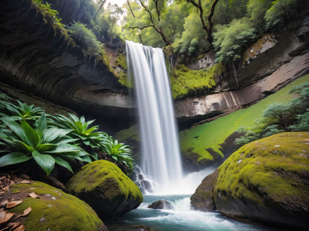 Beautiful waterfall in the green forest.の素材