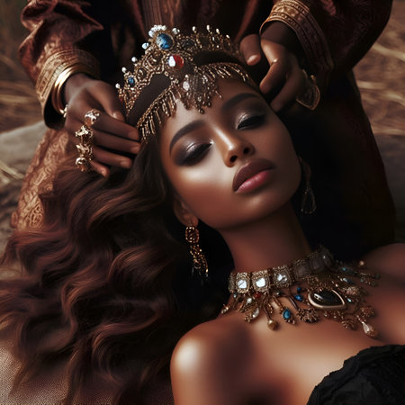 Fashion portrait of a beautiful African woman with jewelry. Ethnic style.の素材