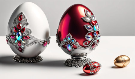 Easter eggs with precious stones. 3D illustration. Vintage style.の素材